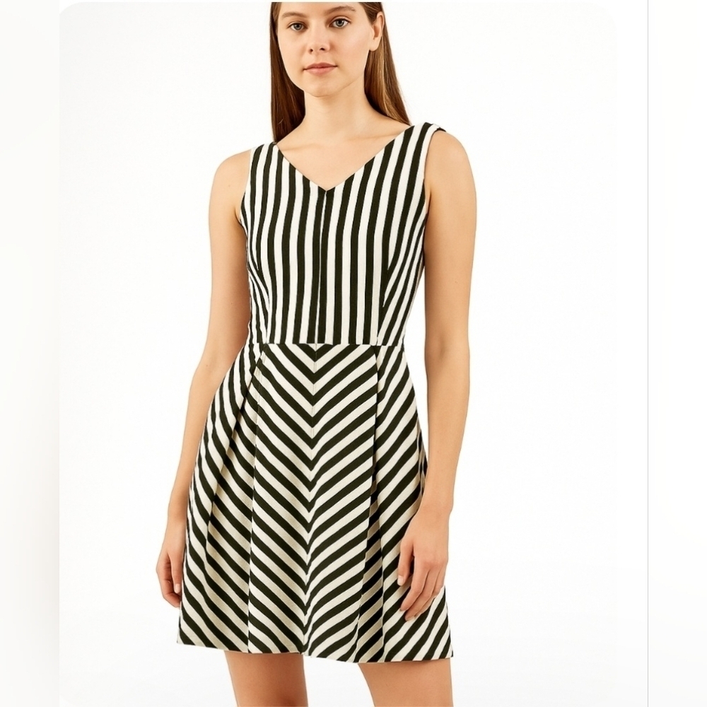 ZARA basics black & white Beetlejuice pleated sleeveless dress pockets small